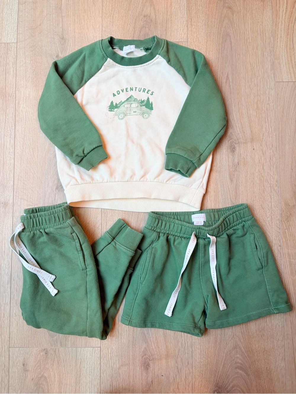 Jamie Kay Green & Cream 'Adventures' Sweatshirt with Green Shorts